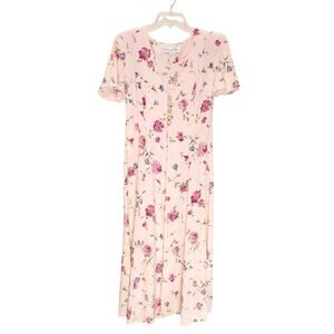 Betsy Lauren Floral Midi Dress Layered Button Front Layered Pink Vintage Size 10